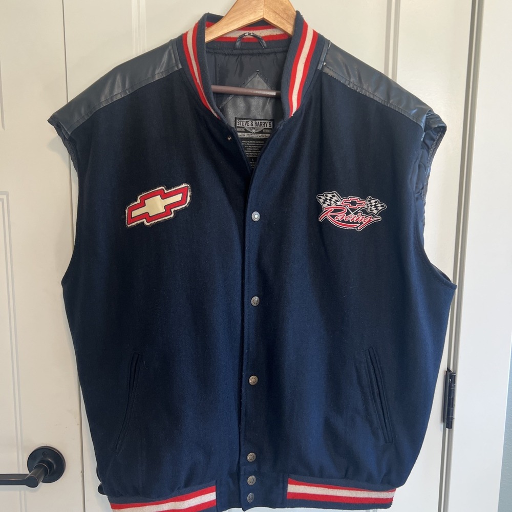Steve & Barry's Chevrolet Racing Faux Leather Varsity Bomber Vest Jacket L